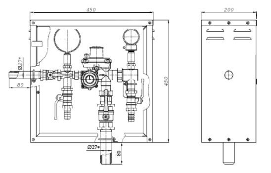 Газорегуляторные пункты шкафные ГРПШ-10 с регуляторами РДГБ-10, -25 с одной линией редуцирования